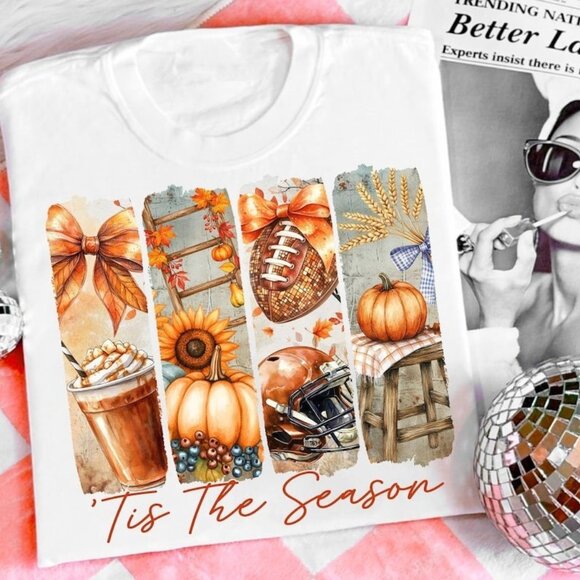 Tis the Season Graphics Tee, Coquette Fall Pumpkin Tee - Picture 1 of 3